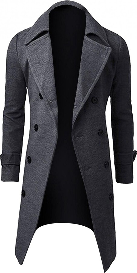 Hesrisy Mens Double Breasted Trench Coat Slim Fit Notched Collar Top ...