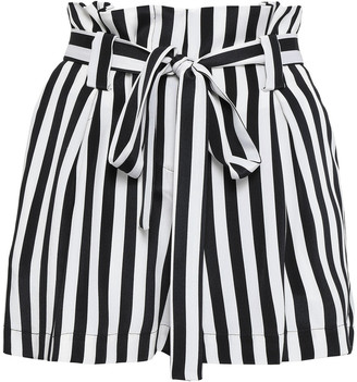 L'Agence Alex Belted Striped Silk Shorts