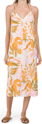 Linen Blend Printed Midi Cover-up Dress
