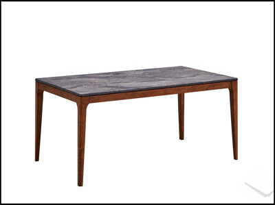 Brayden Studio Bevis Engineered Stone Top & Walnut Finish Dining Table, Combining Elegance, Durability, and Modern Style for Any Dining Room.