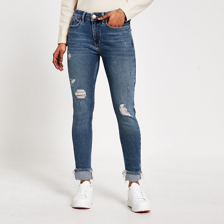 River Island Petite blue ripped Amelie super skinny jeans - ShopStyle