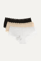 Thumbnail for your product : Hanky Panky Set Of Three Lace-trimmed Stretch-organic Cotton Jersey Boy Shorts