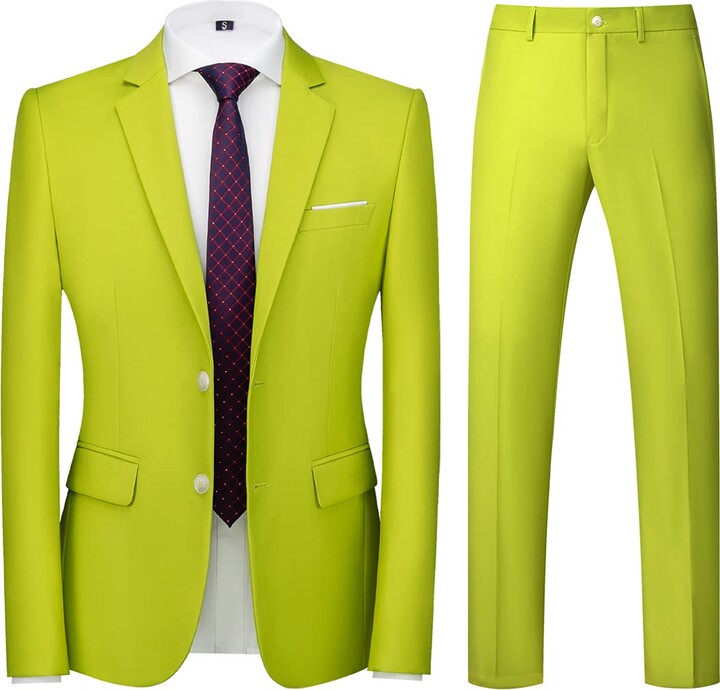 KUDORO Men Suits 3 Piece Slim Fit Single Breasted Two Button Grass