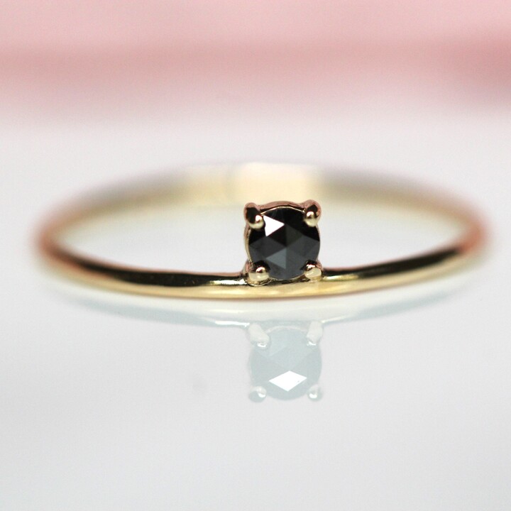 Etsy 14K Gold Black Diamond Ring Floating Stone Rose Cut Diamond 10K Solid Gold Stacking Stone Solitaire