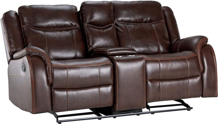 Sunset Trading Avant 76" Faux Leather Dual Reclining Rocking Loveseat in Brown