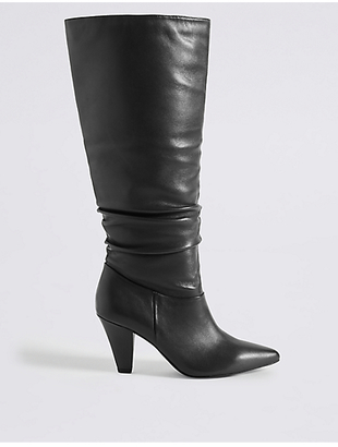 M&S Collection Leather Side Zip Knee Boots