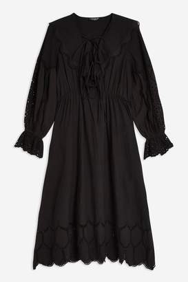 Topshop Womens Long Sleeve Broderie Dress - Black