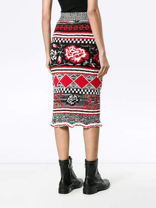 MSGM rose printed fitted skirt