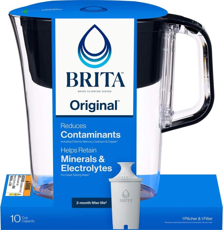 Brita Tahoe 10-Cup Large Water Filter Pitcher in Black with 1-Standard Filter, BPA Free