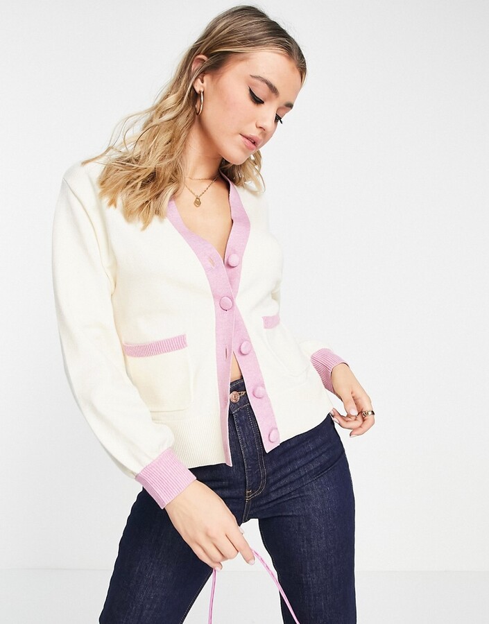 Nobody's Child knit cardigan in cream and pink ShopStyle