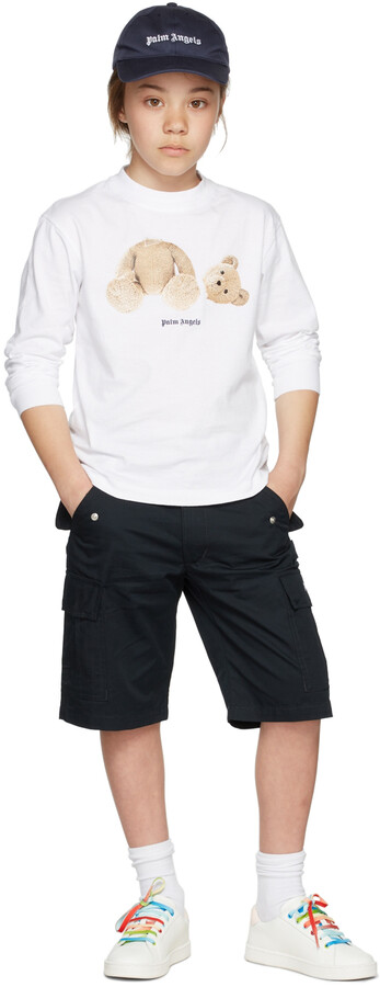 Palm Angels Kids Navy Logo Cargo Shorts