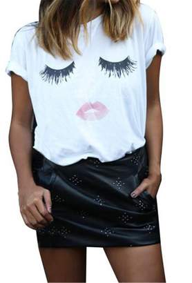 Zitongfy(TM) Ladies Short Sleeve Eyelash Lip Print T-Shir