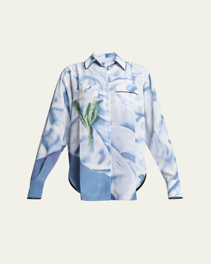Victoria Beckham Printed Button Down Piping Detail Pajama Shirt