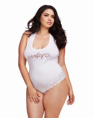 Dreamgirl Women's Plus Size Soft Spandex Jersey Wifey Bodysuit with Thong Back