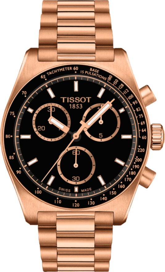 Tissot PRS 516 Chronograph Black Dial Rose Gold PVD Coated Stainless Steel Men's Watch T149.417.33.051.00