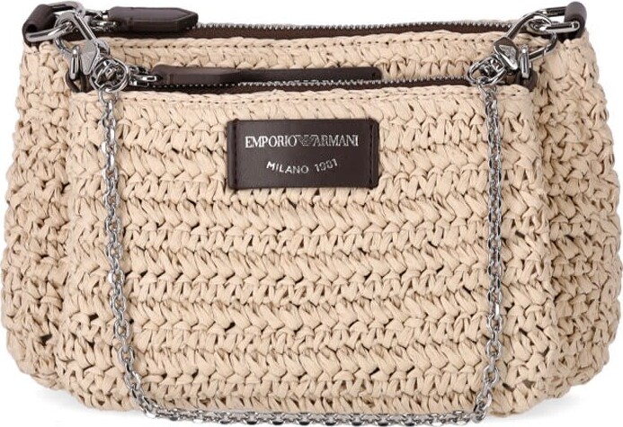 Emporio Armani Beige Raffia Crossbody Bag With Chain - ShopStyle