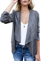 Thumbnail for your product : VERYCO Women Faux Suede Leather Jacket Waterfall Drape Lapel Long Sleeve Cardigan Jackets Coat (Dark Grey