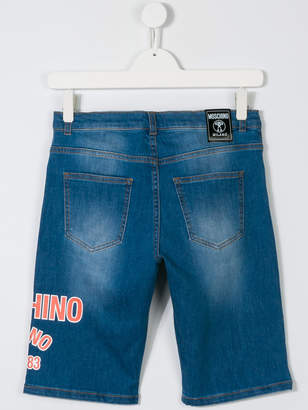 Moschino Kids logo printed denim shorts