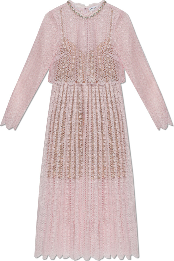 Self-Portrait Lace Dress With Belt  - Pink