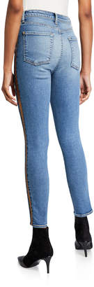 7 For All Mankind High-Waist Ankle Skinny Jeans with Metallic Stripes