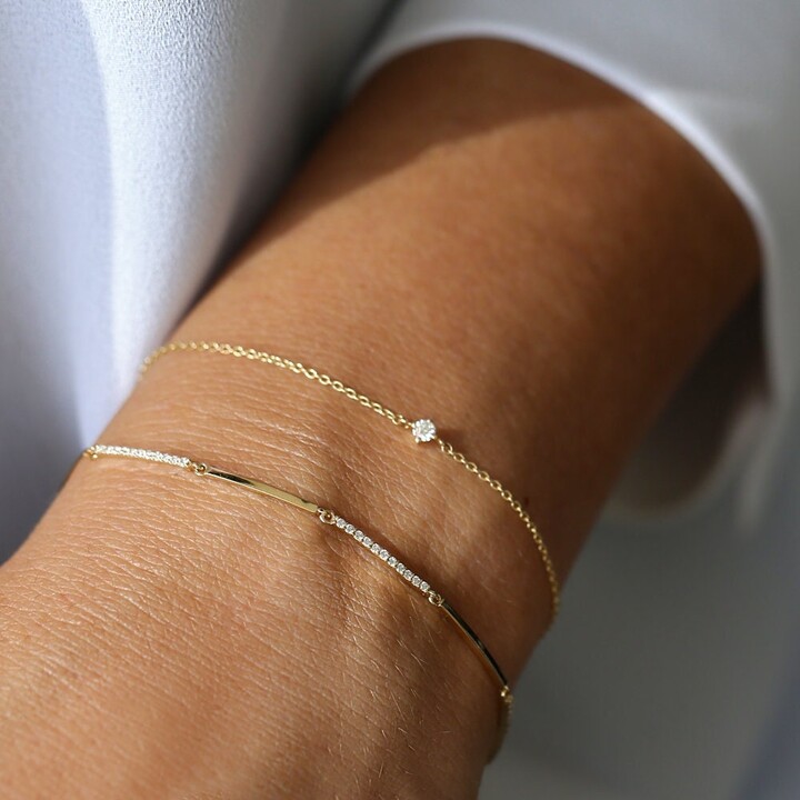 Etsy Diamond Bracelet/14K Solid Gold Pave Bar Line Minimalist Dainty Bracelet By Ferkos Fine Jewelry