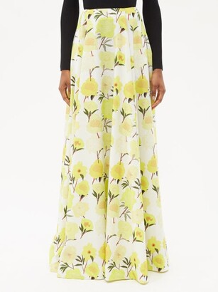BERNADETTE Kennedy Peony-print Taffeta Maxi Skirt - Yellow