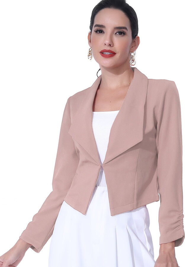 DARING DIVA Women’s Notched Lapel Ruched Sleeve Crop Blazer XL Dusty Pink