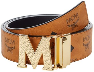 MCM Black Visetos Monogram Belt With Gold-Plated Logo Laurel