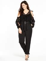 Thumbnail for your product : Lost Ink Plus Cold Shoulder Top With Appliqué Sleeve - Black