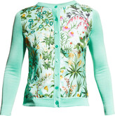 Thumbnail for your product : Oscar de la Renta Floral Tapestry-Print Twill Inset Cardigan