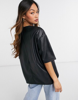 ASOS DESIGN oversized t-shirt in leather look in black