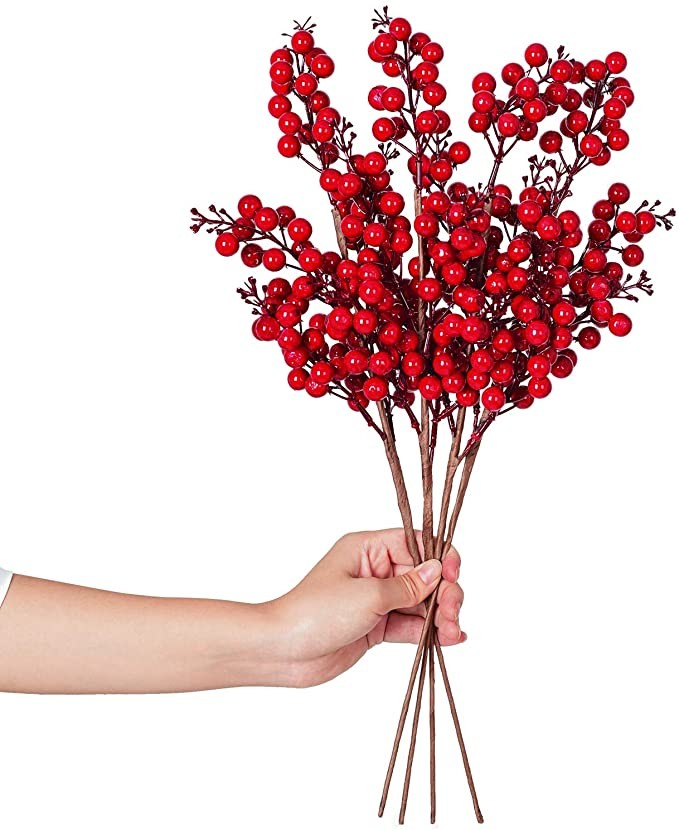Lvydec 4 Pack Artificial Red Berry Stems - 19.5 Inch Christmas Holly Berry Branches for Holiday Home Decor and Crafts