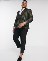 Thumbnail for your product : ASOS DESIGN Plus skinny double breasted blazer with houndstooth in gold