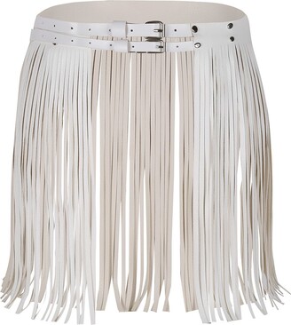 Zaldita Women's Adjustable Faux Leather Waistband Vintage Leather Fringe Tassel Skirt Belt Clubwear White One Size