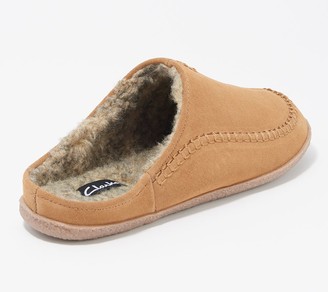clarks suede men's faux fur lined clog slippers