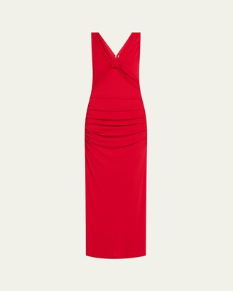 Carolina Herrera Ruched V-Neck Column Dress