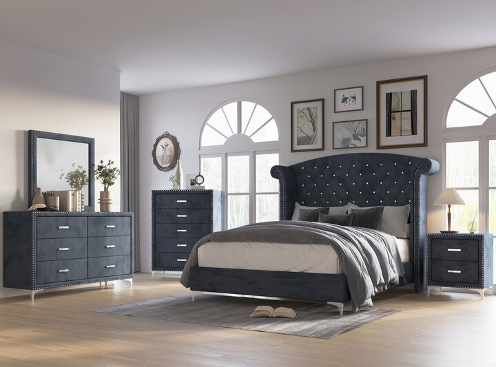 UrbanNest Sheridan 3 Piece Velvet Dark Gray Upholstered Tufted Panel