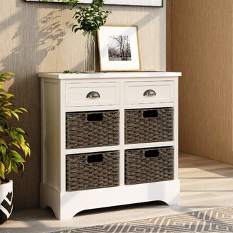 August Grove Rustic Storage Cabinet With Two Drawers And Four Classic Rattan Basket For Kitchen/Dining Room/Entryway/Living Room, Accent Furniture