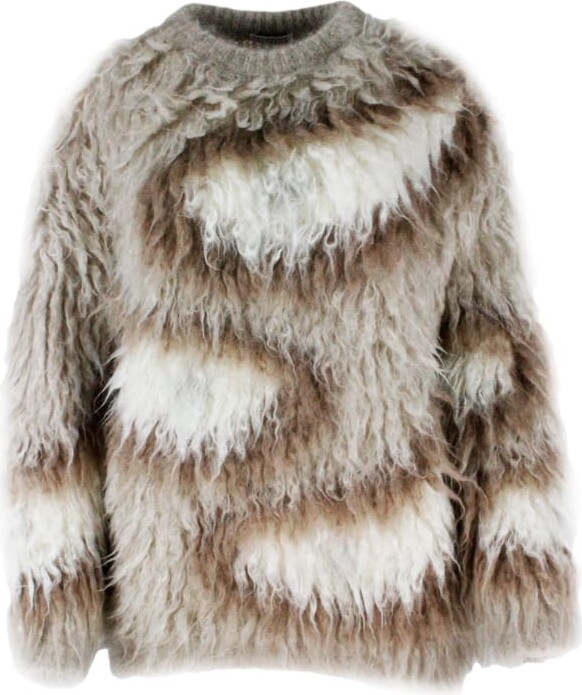 Brunello Cucinelli Mohair Intarsia Sweater With Monili On The Back Neck