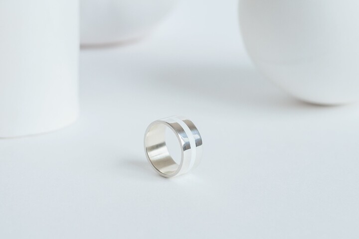 Etsy Wide Sterling Silver Enamel Ring Minimalist Statement Jewelry