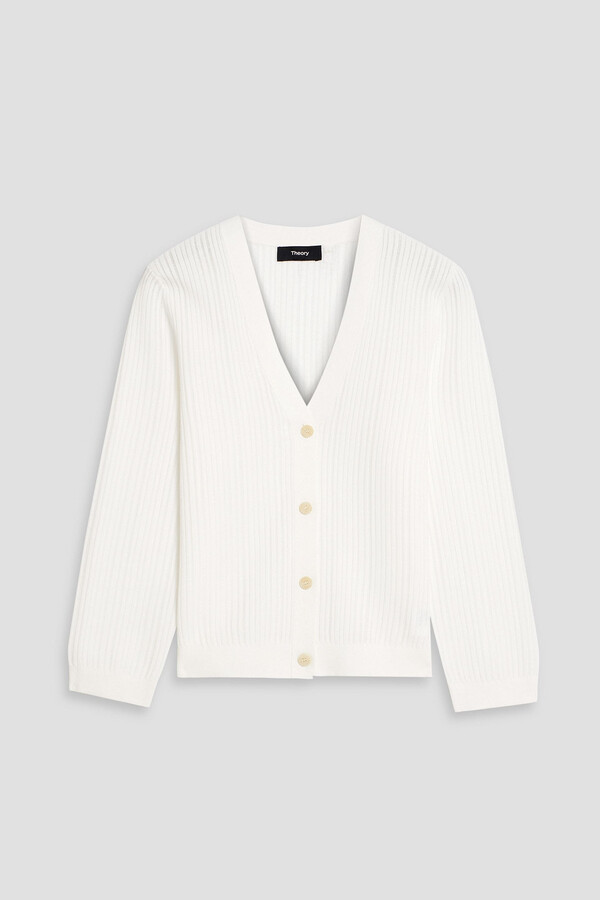 Theory Cropped ribbed cotton-blend cardigan