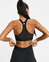 Thumbnail for your product : adidas Training 3 bar logo racer back medium support sports bra in black