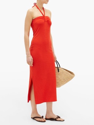Giuliva Heritage Collection The Leda Halterneck Cotton-blend Midi Dress - Red