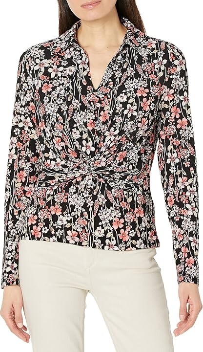 Tommy Hilfiger Long Sleeve Knot Top Floral (Black Multi) Women's Clothing -  ShopStyle