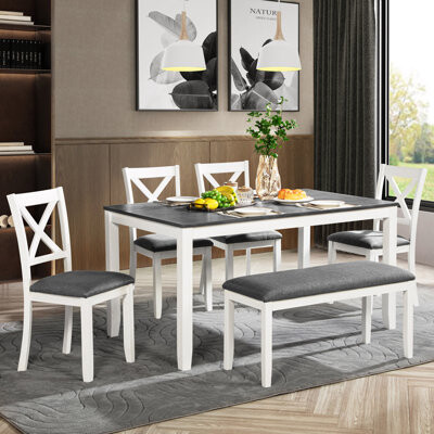 Gracie Oaks 6-Piece Dining Table Set With Bench, Wood Dining Table Set ...