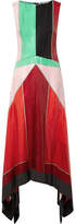 Diane von Furstenberg - Asymmetric Color-block Textured-silk Maxi Dress - US0