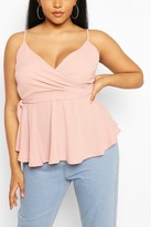 Thumbnail for your product : boohoo Plus Tie Front Peplum Cami Top