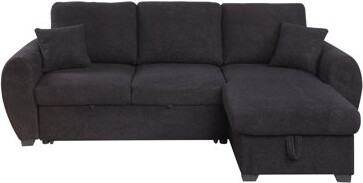 Wrought Studio Black Teddy Fleece Reversible Sleeper Sectional Sofa With Storage Chaise