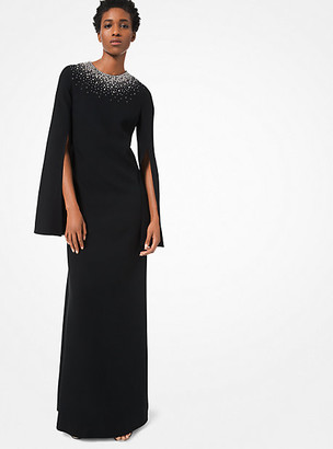 Michael Kors Embroidered Double Crepe-Sable Cape Gown