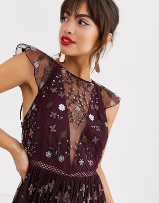ASOS DESIGN pretty embroidered floral and sequin mesh maxi dress